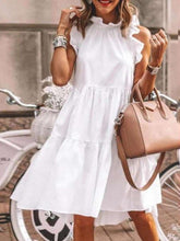 Casual Pure Falbala Round neck Sleeveless Shift Dresses