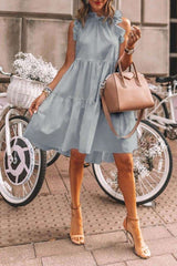 Casual Pure Falbala Round neck Sleeveless Shift Dresses