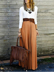Round Neck Belt Color Block Maxi Dress
