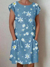 Fashion Print Round neck Short sleeve Pocket Shift Dresses
