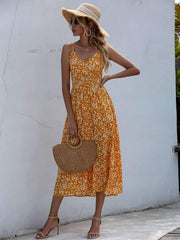Fashion Print V neck Vest Skater Maxi Dresses