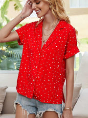Fashion Point print V neck Short sleeve Blouses