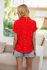 Fashion Point print V neck Short sleeve Blouses