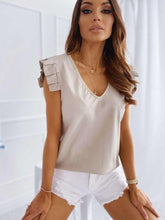Fashion Pure Sleeveless V neck Falbala T-Shirts