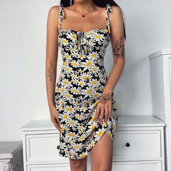 Sexy Vest Print Sleeveless Skater Dresses