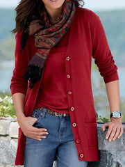 Daily plain button v neck sweaters women cardignas with pockets