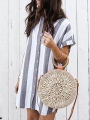Casual Loose Women Short Sleeve Stripe Blouses