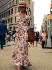 Bohemian Deep v-neck floral printed long Dresses