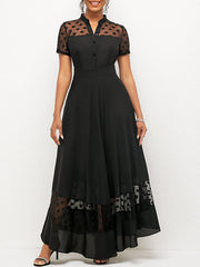 Women's Dresses Polka Dot Mesh Panel V-Neck Short Sleeve Dress Maxi Dresses