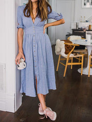 Elegant Plain V Neck Bowknot tie sleeve Big Hem Maxi Dresses