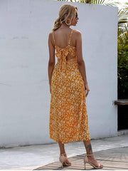 Fashion Print V neck Vest Skater Maxi Dresses