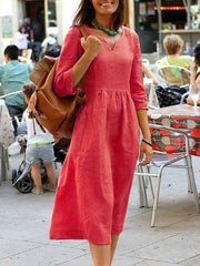 Fashion Casual Pure V neck Long sleeve Gored Maxi Dresses