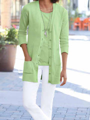 Daily plain button v neck sweaters women cardignas with pockets