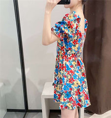 Fashion Print Short sleeve V neck Shift Dresses