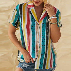Fashion Print V neck Short sleeve Blouses