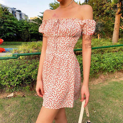 Fashion One shoulder Short sleeve Lacing Skater Dresses
