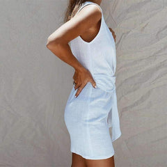Fashion Casual Pure V neck Sleeveless Lacing Shift Dresses