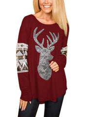 Christmas Reindeer Floral Long sleeve T-shirt