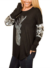 Christmas Reindeer Floral Long sleeve T-shirt