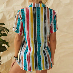Fashion Print V neck Short sleeve Blouses