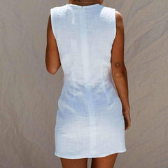 Fashion Casual Pure V neck Sleeveless Lacing Shift Dresses