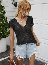 Sexy Pure Lace Hollow out V neck Short sleeve T-Shirts