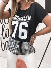Fashion Plaid Gored Short sleeve Round neck T-Shirts