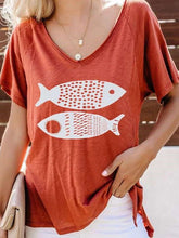 Fashion Casual Print V neck Short sleeve T-Shirts