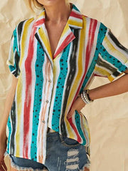 Fashion Print V neck Short sleeve Blouses