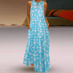 Fashion Casual Print V neck Sleeveless Maxi Dresses