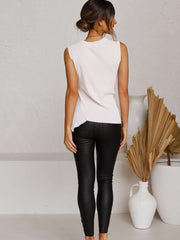 Fashion Pure Round neck Sleeveless Lacing T-Shirts