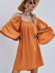 Casual Pure Off shoulder Vest Half sleeve Shift Dresses