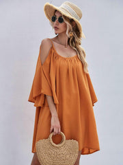 Casual Pure Off shoulder Vest Half sleeve Shift Dresses