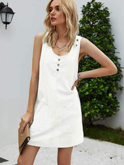 Fashion Casual Pure Round neck Sleeveless Fastener Shift Dresses