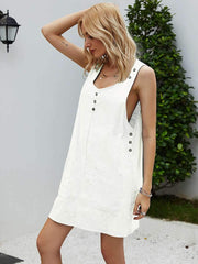 Fashion Casual Pure Round neck Sleeveless Fastener Shift Dresses