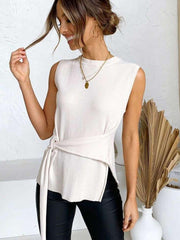 Fashion Pure Round neck Sleeveless Lacing T-Shirts