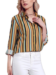 Fashion Single-breasted Long sleeve Multicolor Blouses
