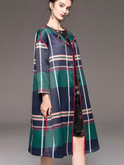 Fashion Plaid V neck Plus Trench Coats