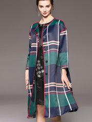 Fashion Plaid V neck Plus Trench Coats