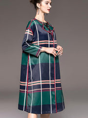 Fashion Plaid V neck Plus Trench Coats