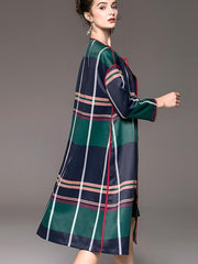 Fashion Plaid V neck Plus Trench Coats