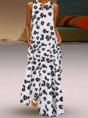 Fashion Casual Print V neck Sleeveless Maxi Dresses