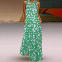 Fashion Casual Print V neck Sleeveless Maxi Dresses