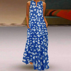 Fashion Casual Print V neck Sleeveless Maxi Dresses