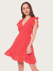 Fashion Point print V neck Sleeveless Falbala Skater Dresses