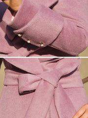 Elegant Lapel Collar Long Sleeve Belted Coats