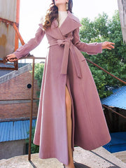 Elegant Lapel Collar Long Sleeve Belted Coats
