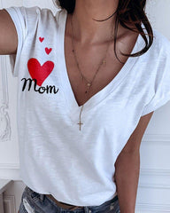 Casual Printed Short Sleeve V Neck Tops