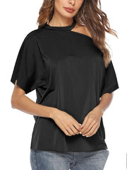 Band Neck Short sleeves one off shoulder woman t-shirts