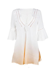 Deep V collar cut-out gradient printed flared sleeve shift mini dresses